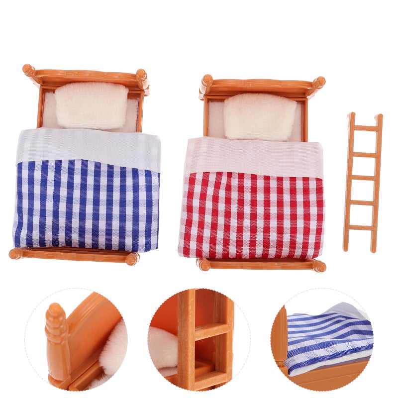Veemoon Doll House Furniture Dollhouse Decoration Accessories Dollhouse mini Double beds Dollhouse Miniature Furniture Miniatures Bunk Bed - Image 2